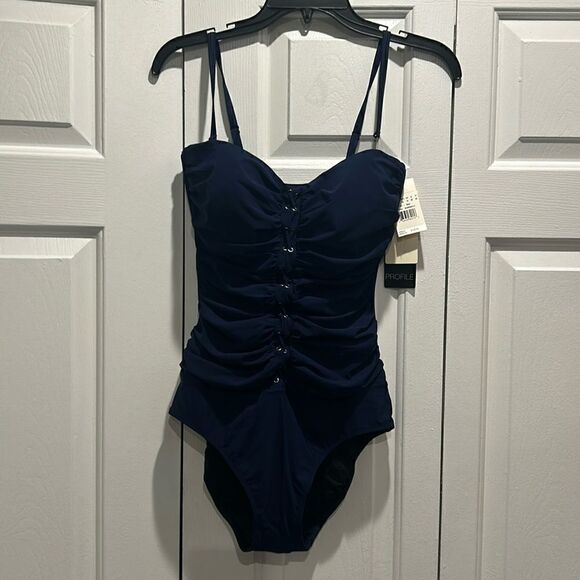 NWT Gottex Navy One-Piece Bathing Suit, Size 12 - Picture 1 of 9